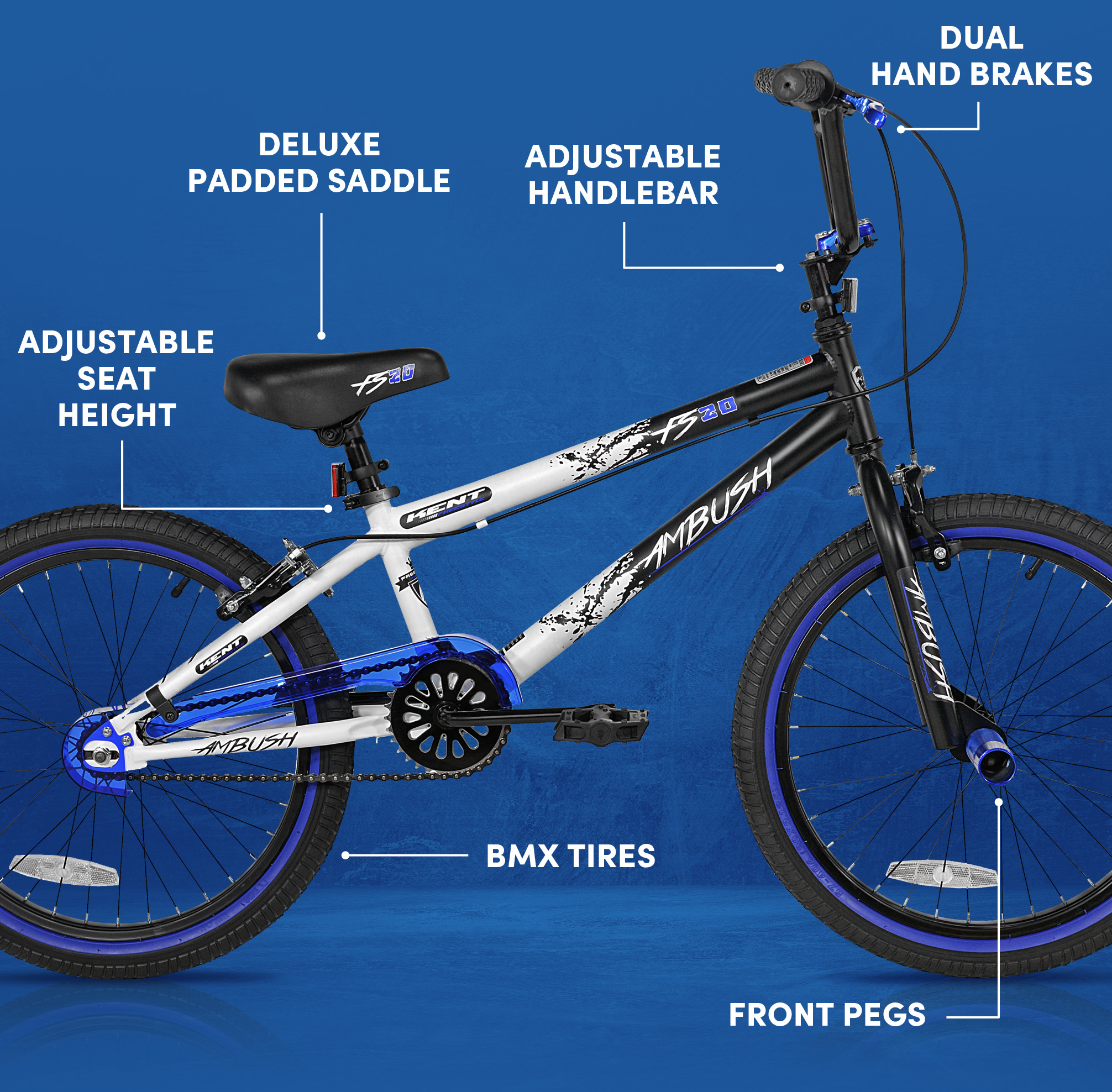 Kent Bicycles 20" Boy's Ambush BMX Child Bike, Black/Blue - image 4 of 13