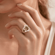 Adjustable Green CZ Ring for Women, Gold Tone Copper Cluster Ring