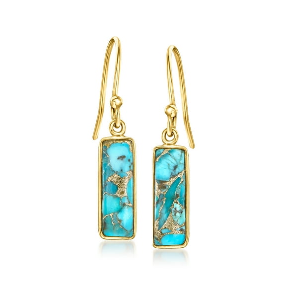 Ross-Simons Turquoise Drop Earrings in 18kt Gold Over Sterling, Women's, Adult