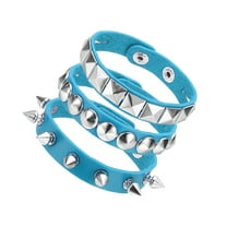 Uxcell 3Pcs Rock Punk Spiked Leather Bracelet Set, 8.7"/22cm Goth Studded Cuff Wristband Adjustable Bracelets for Halloween Party Favors Grunge Accessories, Light Blue