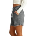 thumbnail image 7 of ZHYou No Boundarie Womens Denim Shorts Wide Leg High Waist Frayed Hem Elastic Waist Drawstring Casual Summer Jean Shorts with Pockets Gray Size XL, 7 of 7