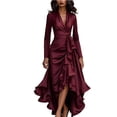 thumbnail image 2 of ClodeEU Women's V Neck Slim Dress With Asymmetrical Hem And Ruffle ,Trendy Classy Ruffle Party Maxi Dress Wine,Womens Plus S, 2 of 6