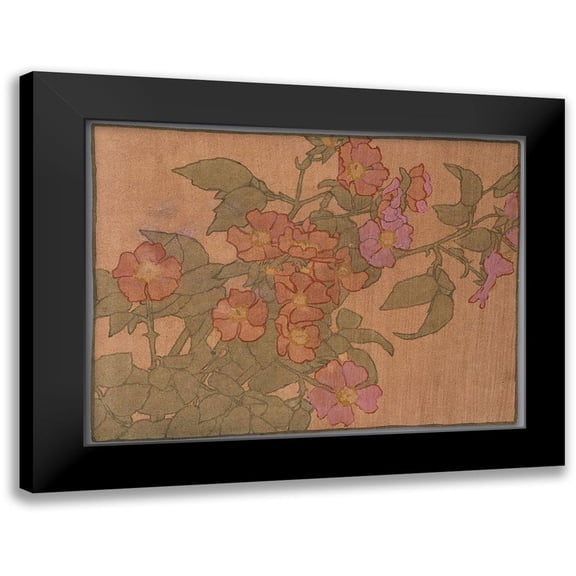 Overbeck, Hannah Borger 14x12 Black Modern Framed Museum Art Print Titled - Pink Roses on Terracotta Color Ground