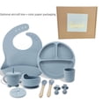 thumbnail image 3 of Babero de silicona para madres e hijos Plato de silicona para la cena Juego de ocho piezas Plato de succión para entrenamiento complementario de alimentos para bebés Juego de vajilla separada para, 3 of 5