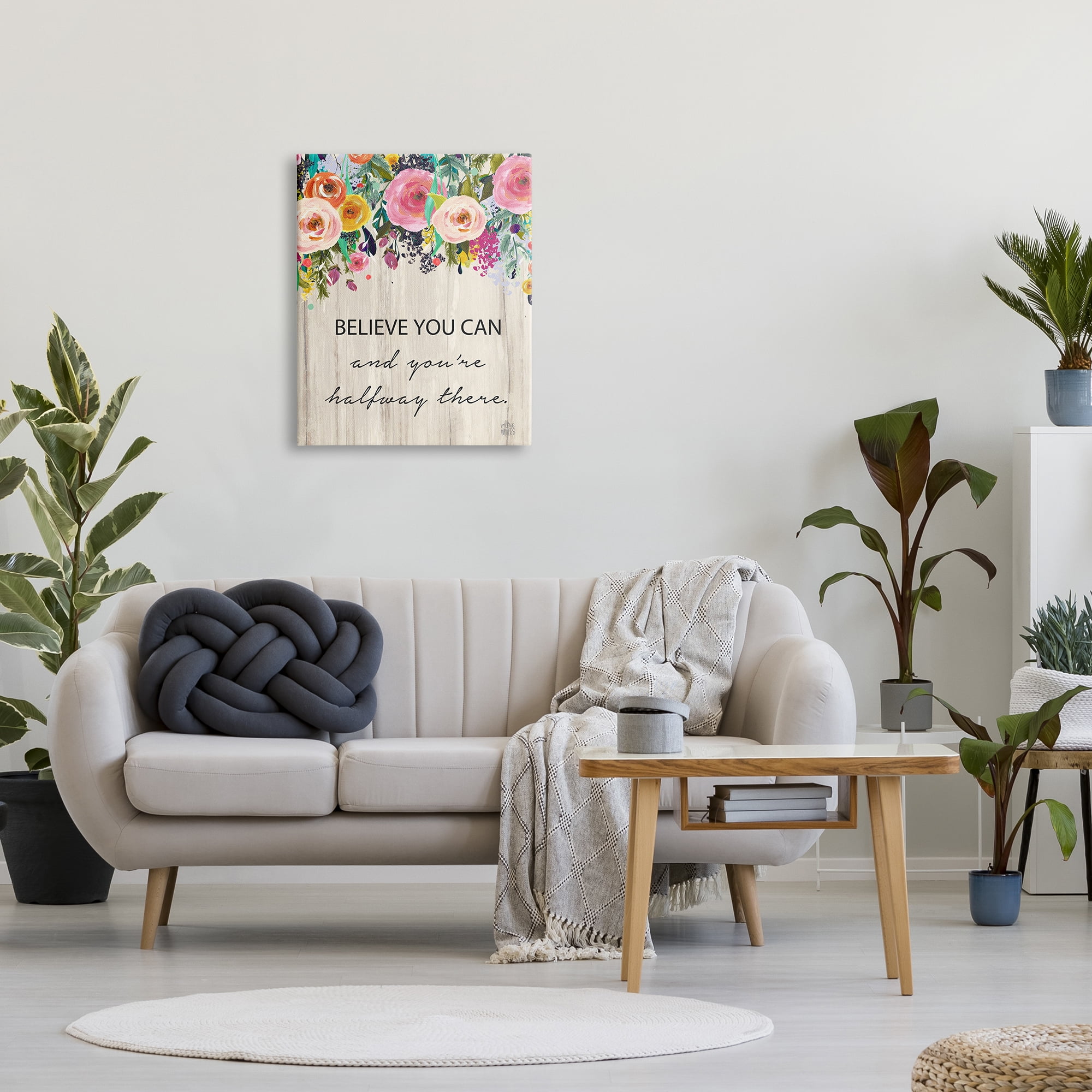 Stupell Industries Believe You Can Motto Blooming Spring Floral Cascade Country Painting Gallery-Wrapped Canvas Print Wall Art, 24 x 30, Design by Valerie Wieners
