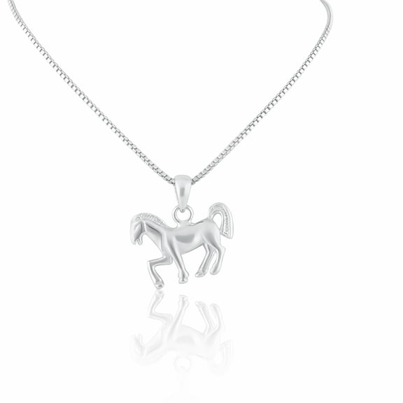 SilverCloseOut Sterling Silver Running Horse Animal Charm Pendant Necklace