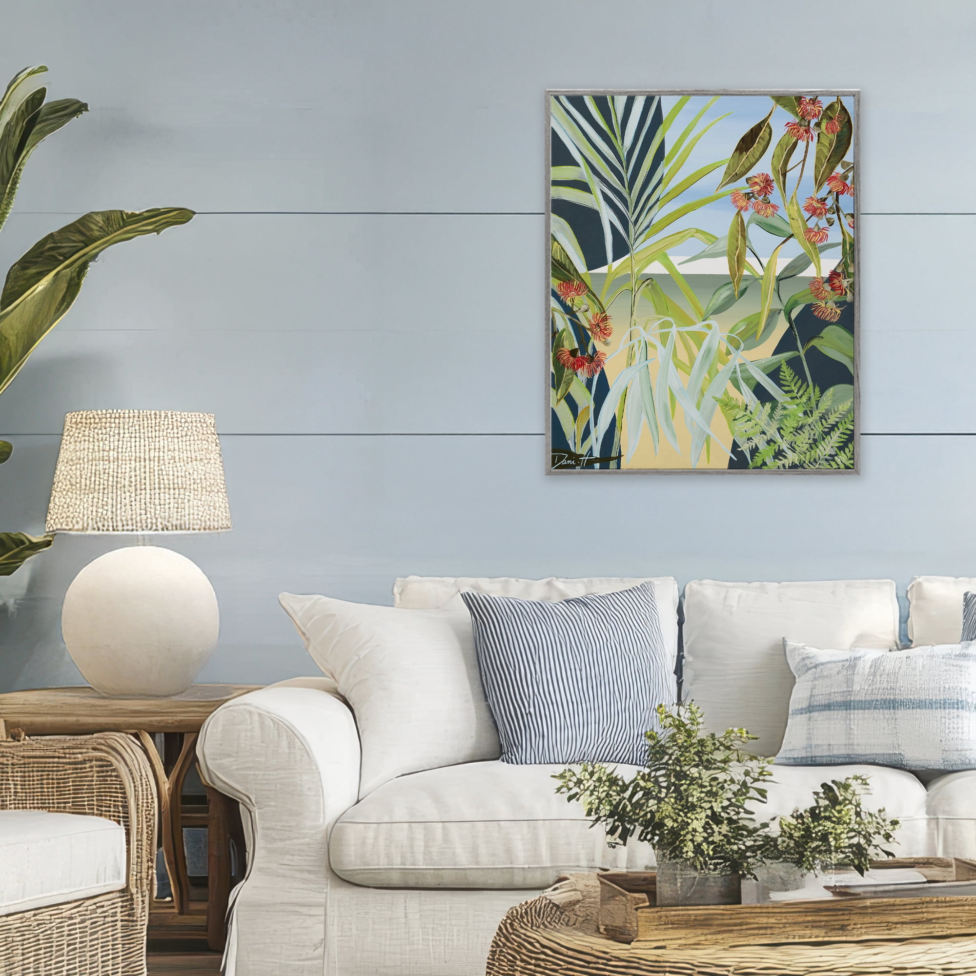 Stupell Industries Coastal Morning Leaves Gray Framed Giclee Art, design by Dani Heyward
