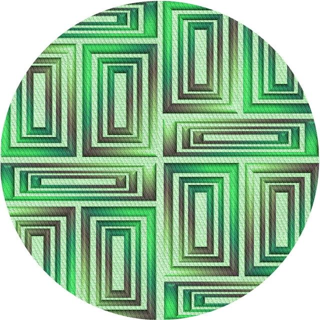 Ahgly Company Tapis d'Intérieur Rond Lavable en Machine Vert Jungle Transitionnel, 8 Pieds Rond
