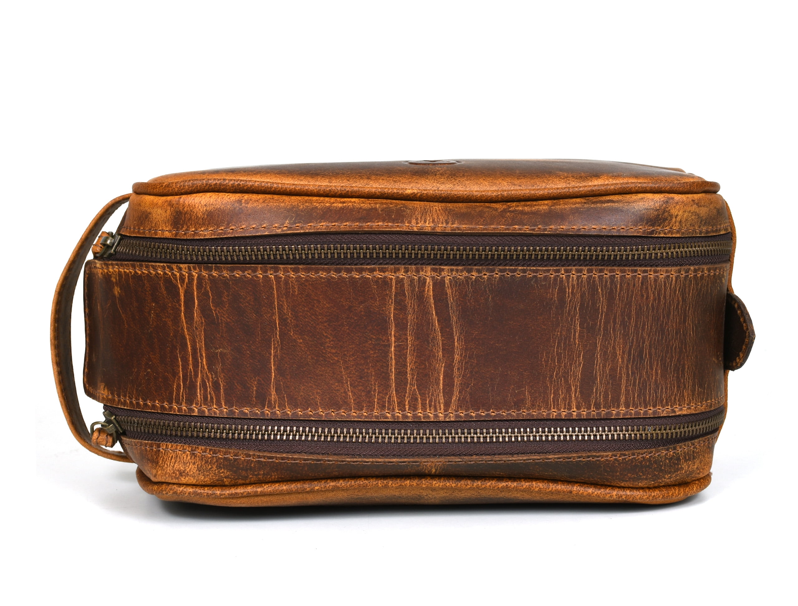 Aaron Leather Goods Genuine Leather Toiletry Bag - Caramel