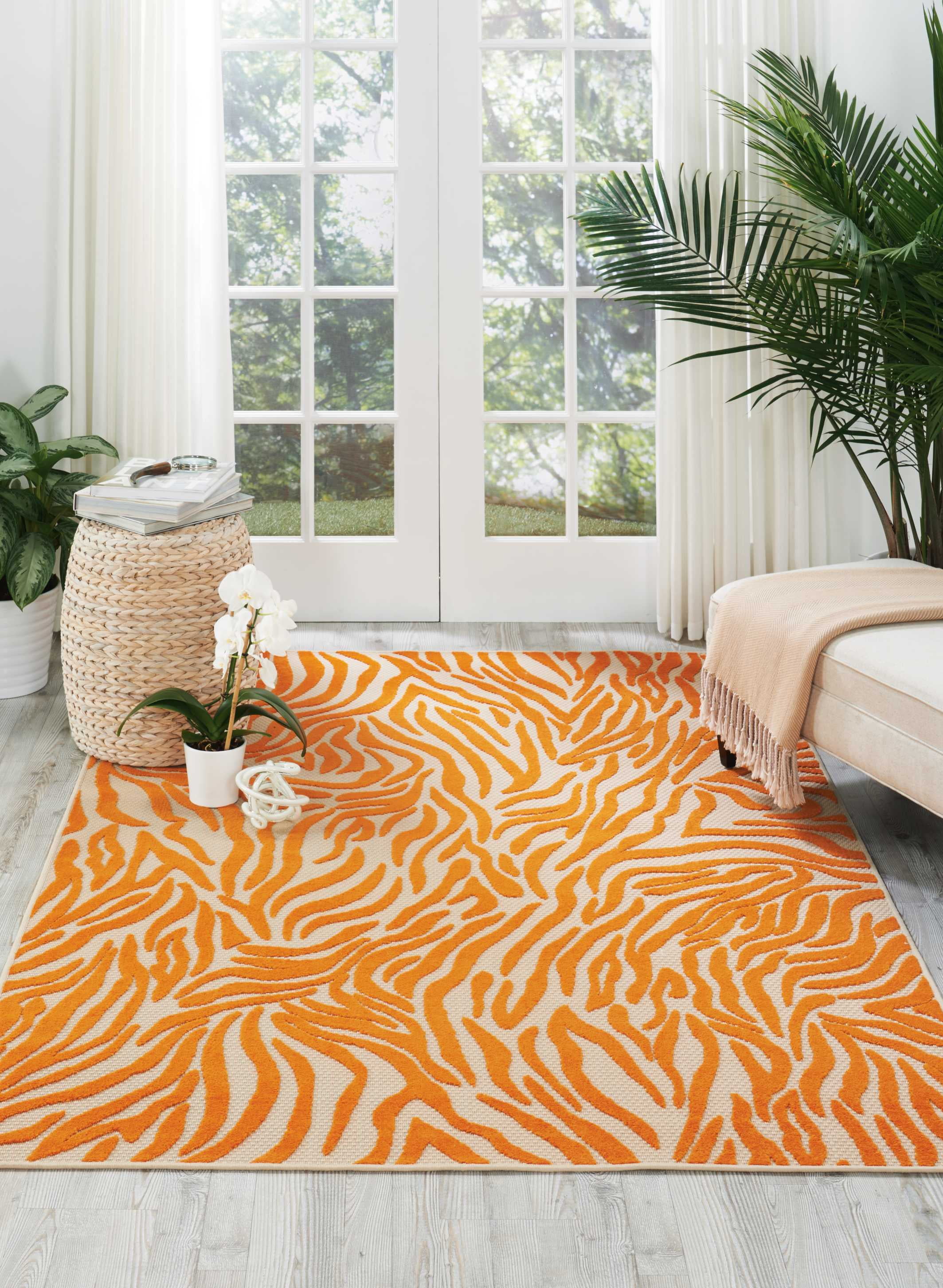 Nourison Aloha Indooroutdoor Animal Print Orange Area Rug Walmart