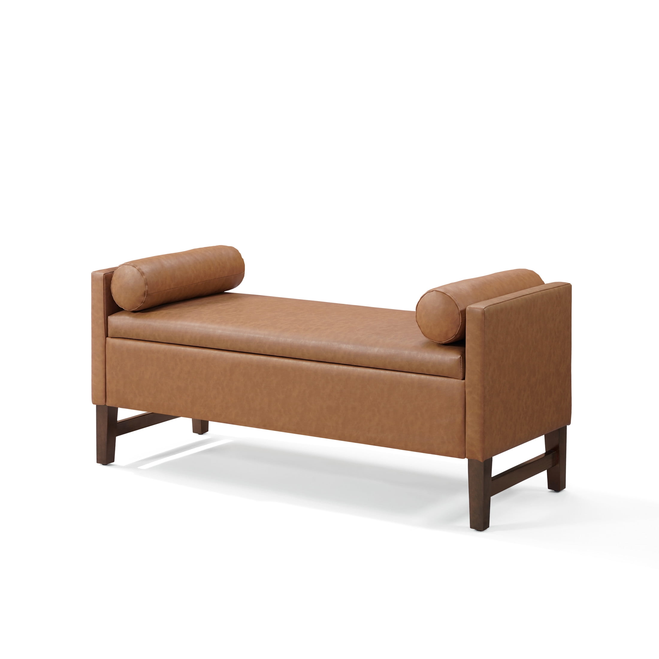 Christopher Knight Home Faux Leather Storage Ottoman Bench with Wooden Legs and Pillows, Light Brown