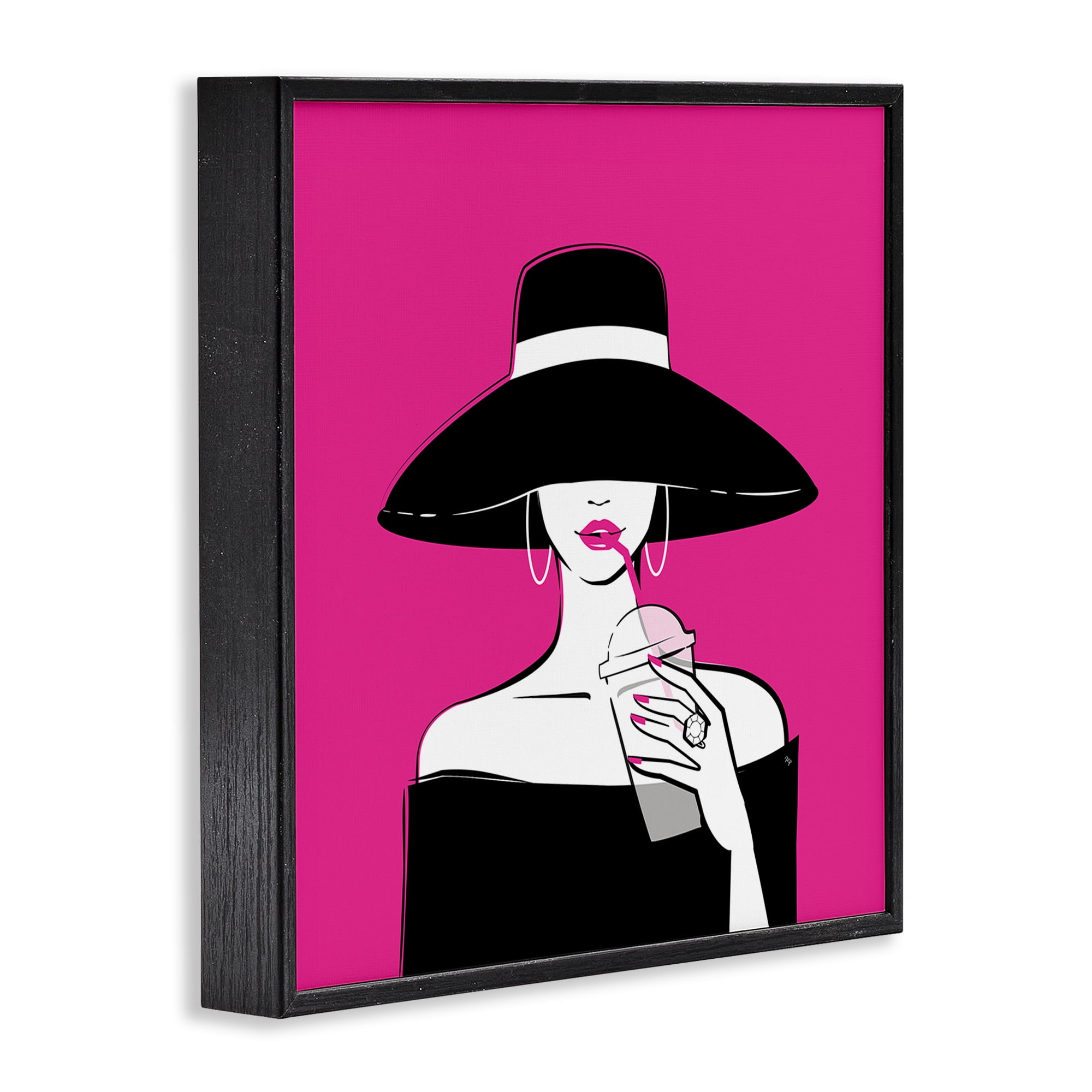 Stupell Industries Black Hat Glamourous Woman Black Framed Giclee Art, design by Martina Pavlova