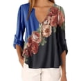 thumbnail image 3 of Blusa Camisa con cuello en V y estampado floral Blusa suelta de manga larga Top de mujer, Azul, M sidaley AP002021-50, 3 of 5