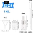 thumbnail image 2 of Paquete de 30 frascos cuentagotas de vidrio transparente de 5 ml para aceites esenciales de ojos con tapas plateadas, 4 embudos y 2 pipetas para perfumes con aceites esenciales., 2 of 8