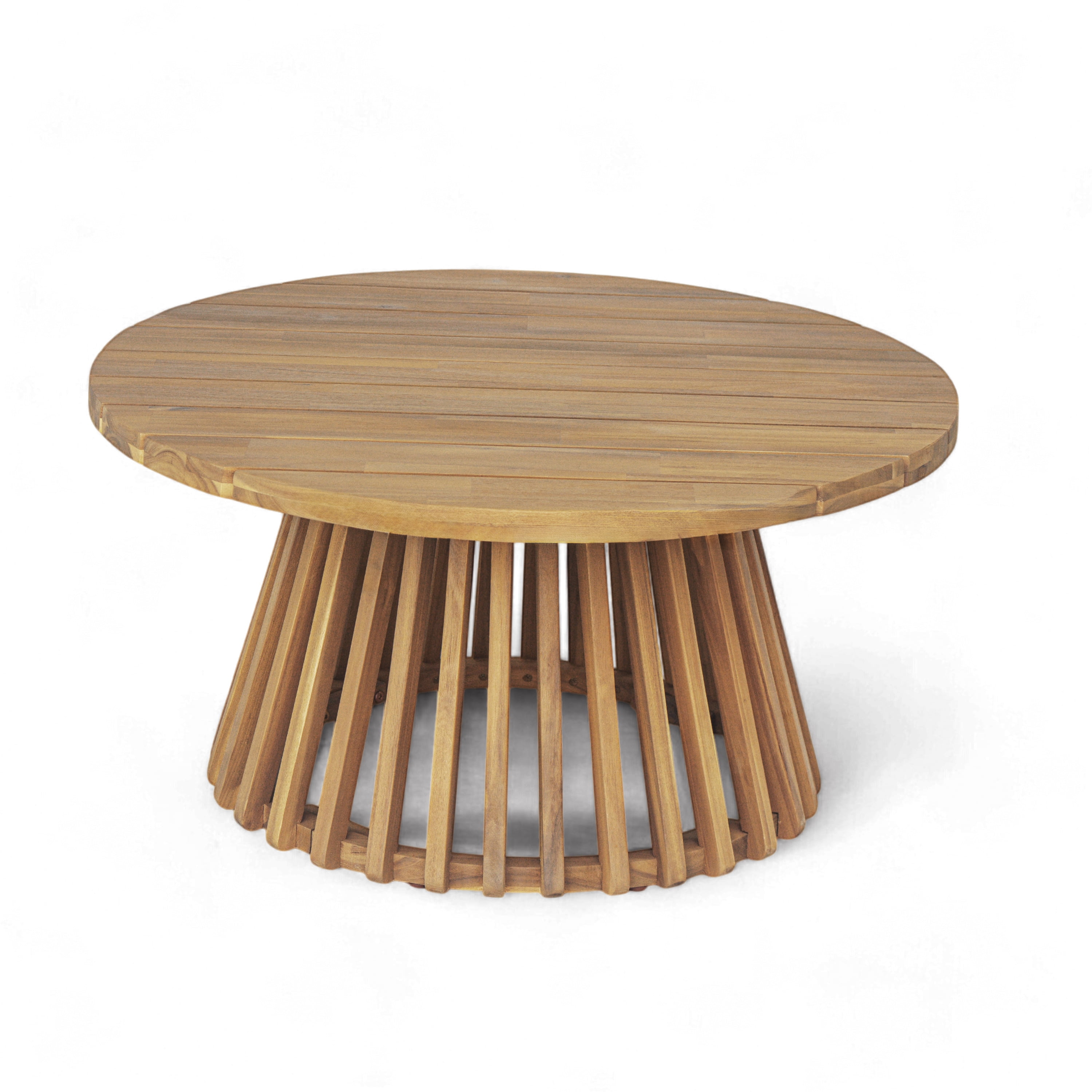 Round Coffee Table, Outdoor Acacia Wood Table for Backyard Lawn Balcony, Teak Finish