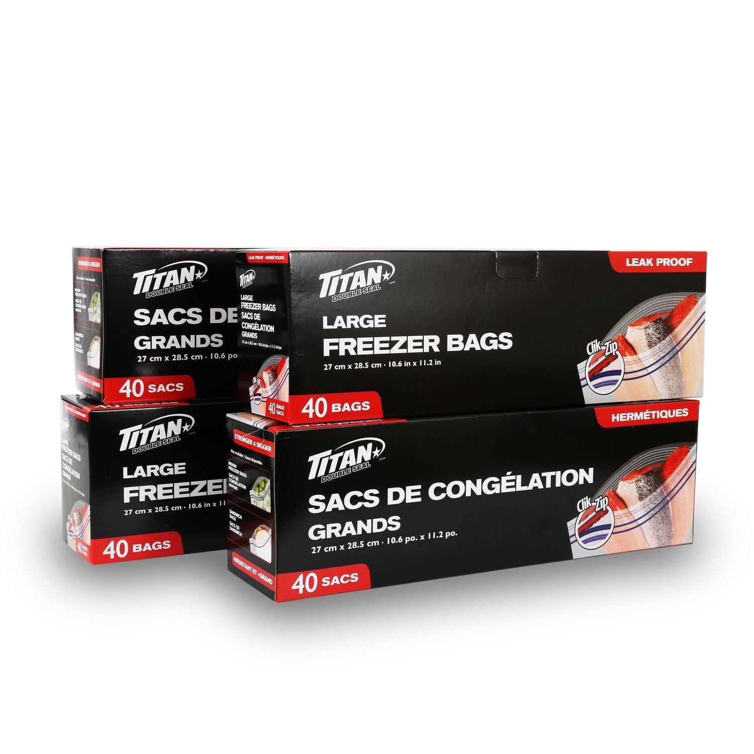 TITAN Double Seal Large Freezer Bags, 160 Bags 4 x 40
