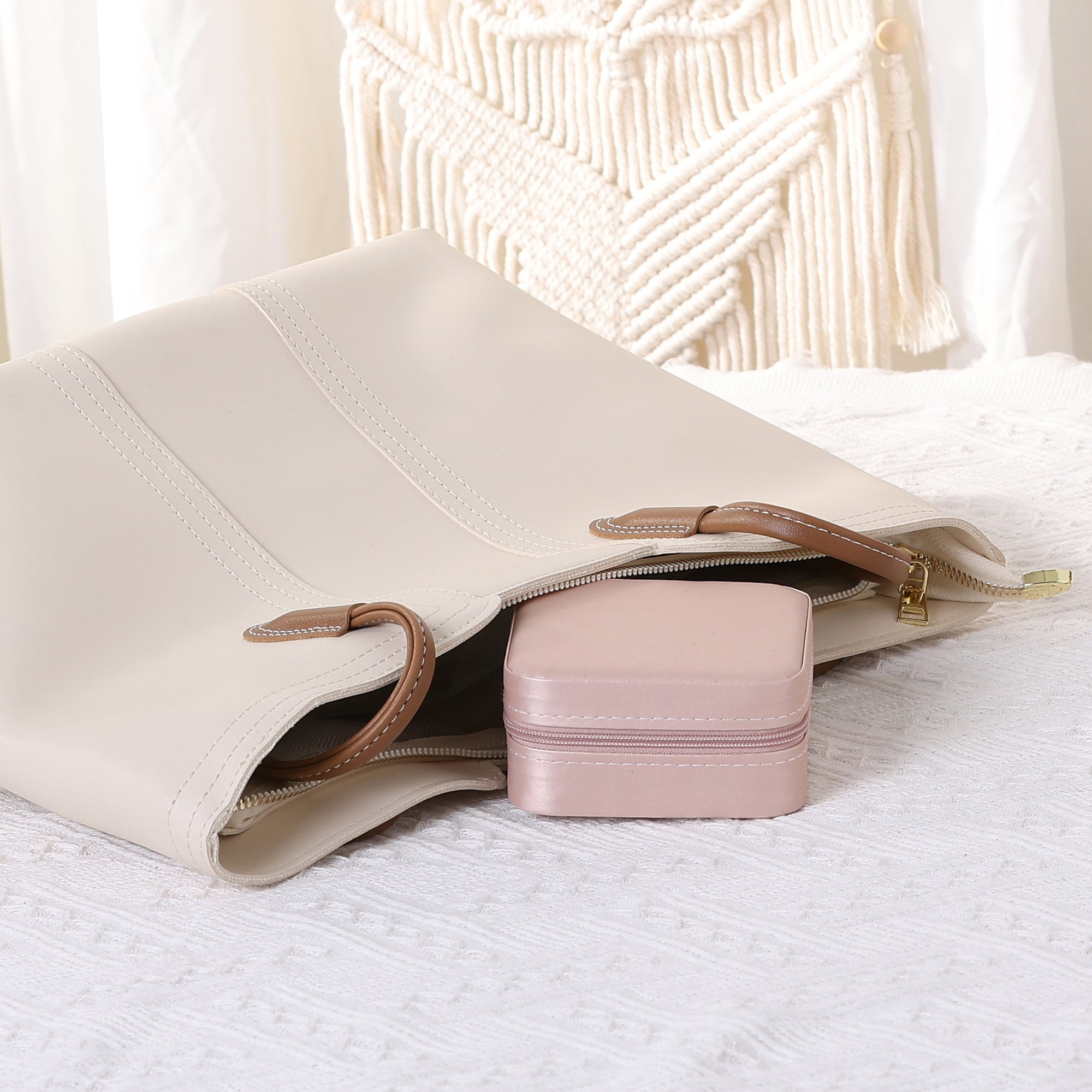 Travel Jewelry Box for Women Birthday Gifts Small Portable Organizer Case Sakura Pink