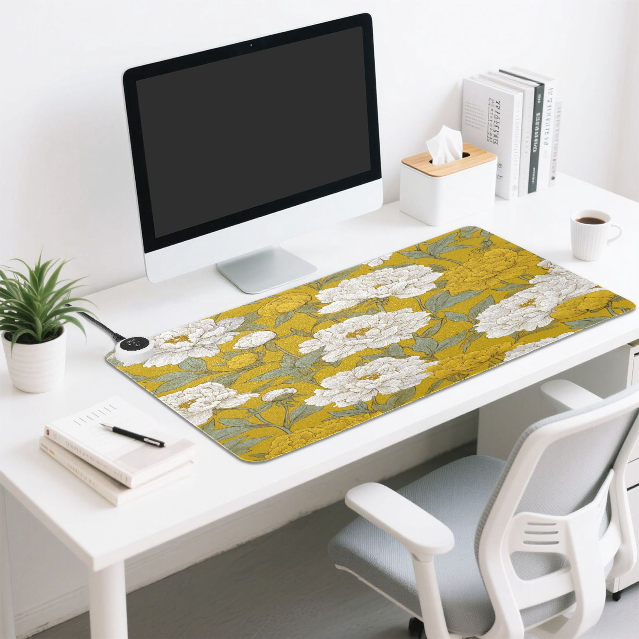 Large Heated Desk Mat Mouse Pad 31.5"x13"PU Leather Graphene Heating Desk Warmer with 3 Temperature Settings 110V US Plug Non-Slip Warm Pad for Home, Office, and Gaming Orchids Of The Retro Era