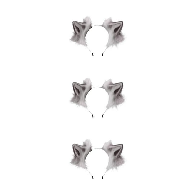 relayinert Wolf Ears Hair Hoop Wide Application And Bendable Cosplay Experience Party Shows Gray and white 3Set