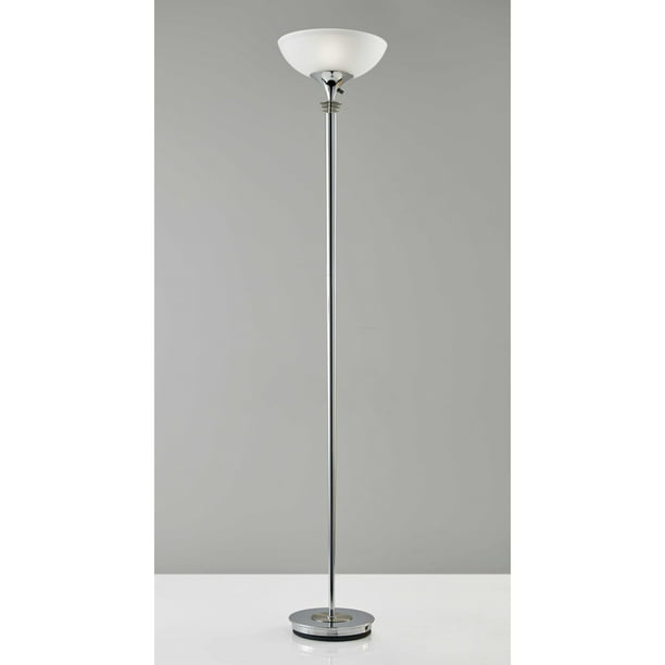 Modern Chrome Thick Pole Torchiere, Chrome Torchiere Floor Lamp
