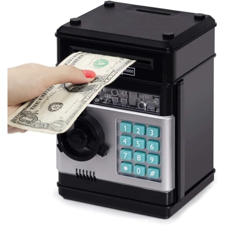 Koudindg Electronic ATM Piggy Bank with Password & Auto Bill Feed, Interactive Money Saving Box (Black)