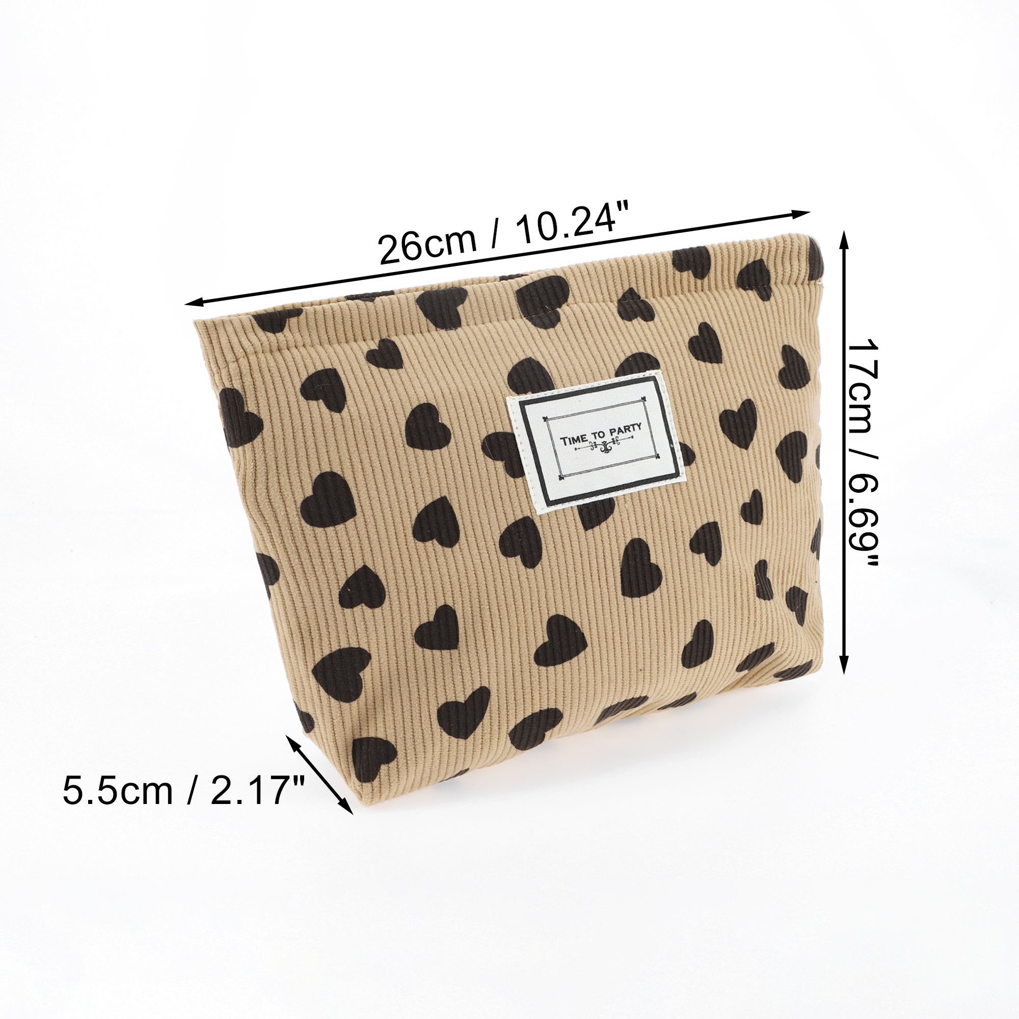 Unique Bargains 1Pc Women Durable Corduroy Drawstring Heart Cosmetic Bag Khaki