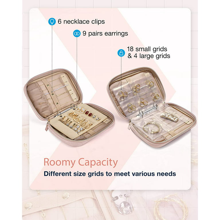BAGSMART Travel Jewelry Organizer Roll Foldable Jewelry Case for  Journey-Rings, Necklaces, Bracelets, Earrings, Soft Pink