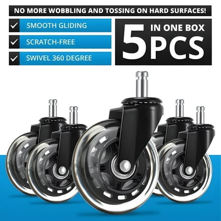 TXRUME 5 PCS Office Chair Caster Wheels Replacement Rubber Caster Wheels for Hardwood Floors and Carpets