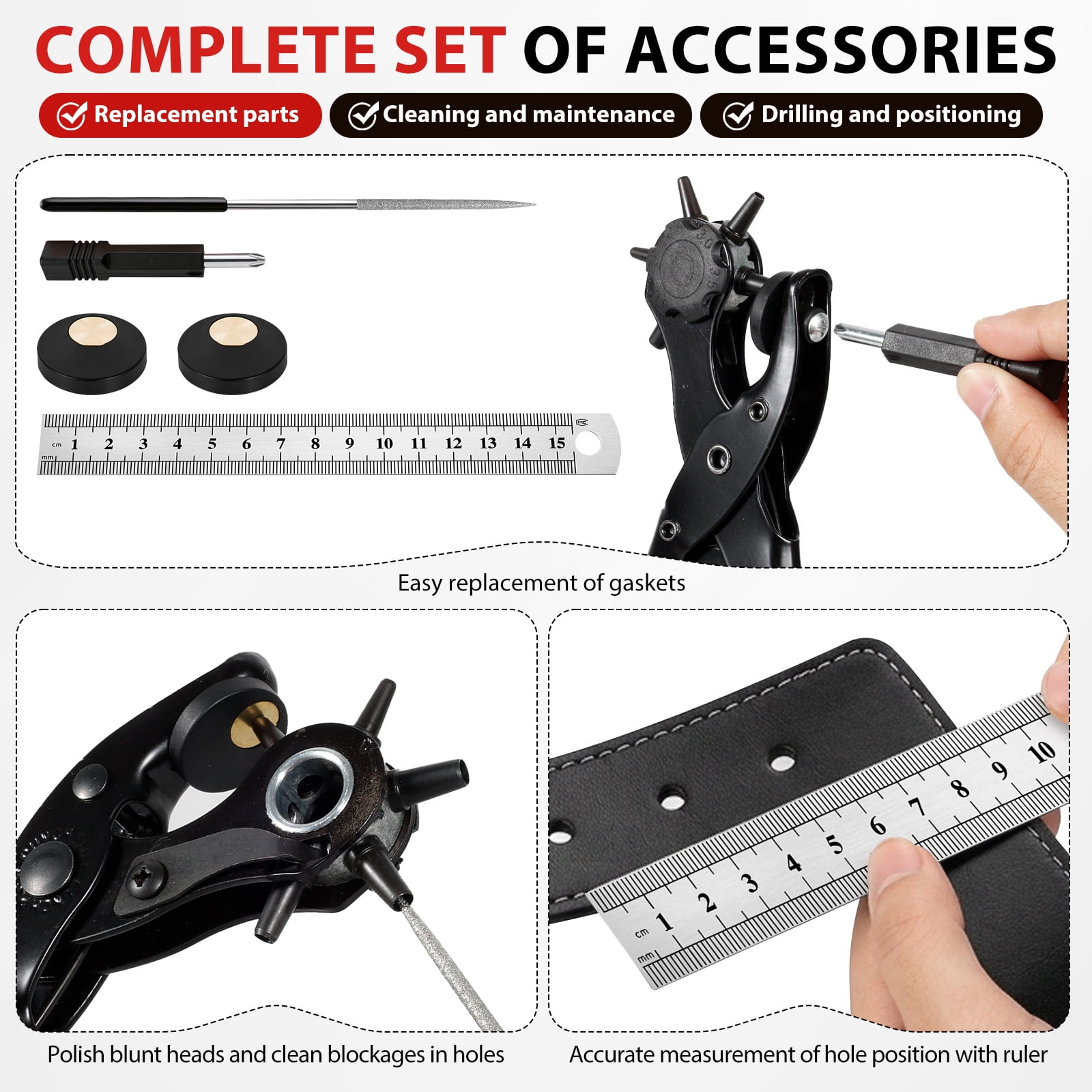 Leather Hole Punch Set Punch Pliers with PVC Handle and Effort Saving Design Ideal for Belt Plastic Rubber Canvas DIY Leather Work,Black