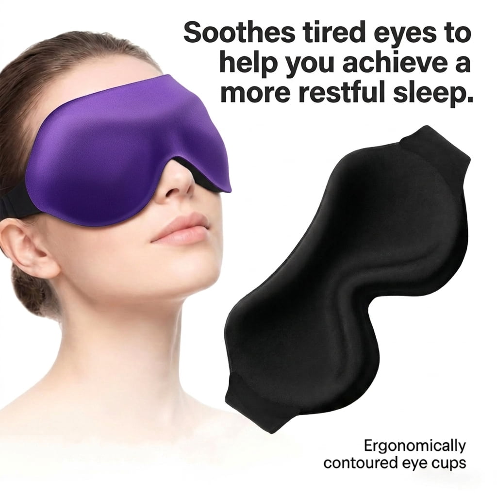 3 Pack Sleep Masks for Women & Men: Full Blackout Eye Mask for Sleeping - Soft 3D Contoured Cups - Comfortable for Side Sleep and Long Flights