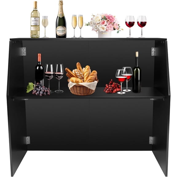 Foldable Bar, Portable Event Bar with Top and Middle Shelves, Portable Bar Table, Portable Bar Station, Mobile Bartending Station, Portable Bar for Events, Parties, Trade Shows