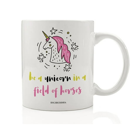 Coffee Mystical Garden - Be Yourself Coffee Mug A Unicorn In A Field of Horses Gift Idea Mystical Woman's Unique Magic Birthday Christmas Present to Special Family Friend Coworker 11oz Ceramic Tea Cup by Digibuddha DM0538