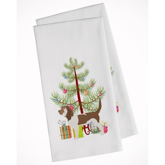 Grand Basset Griffon Vendeen Merry Christmas Tree White Kitchen Towel Set of 2 Dish Towels