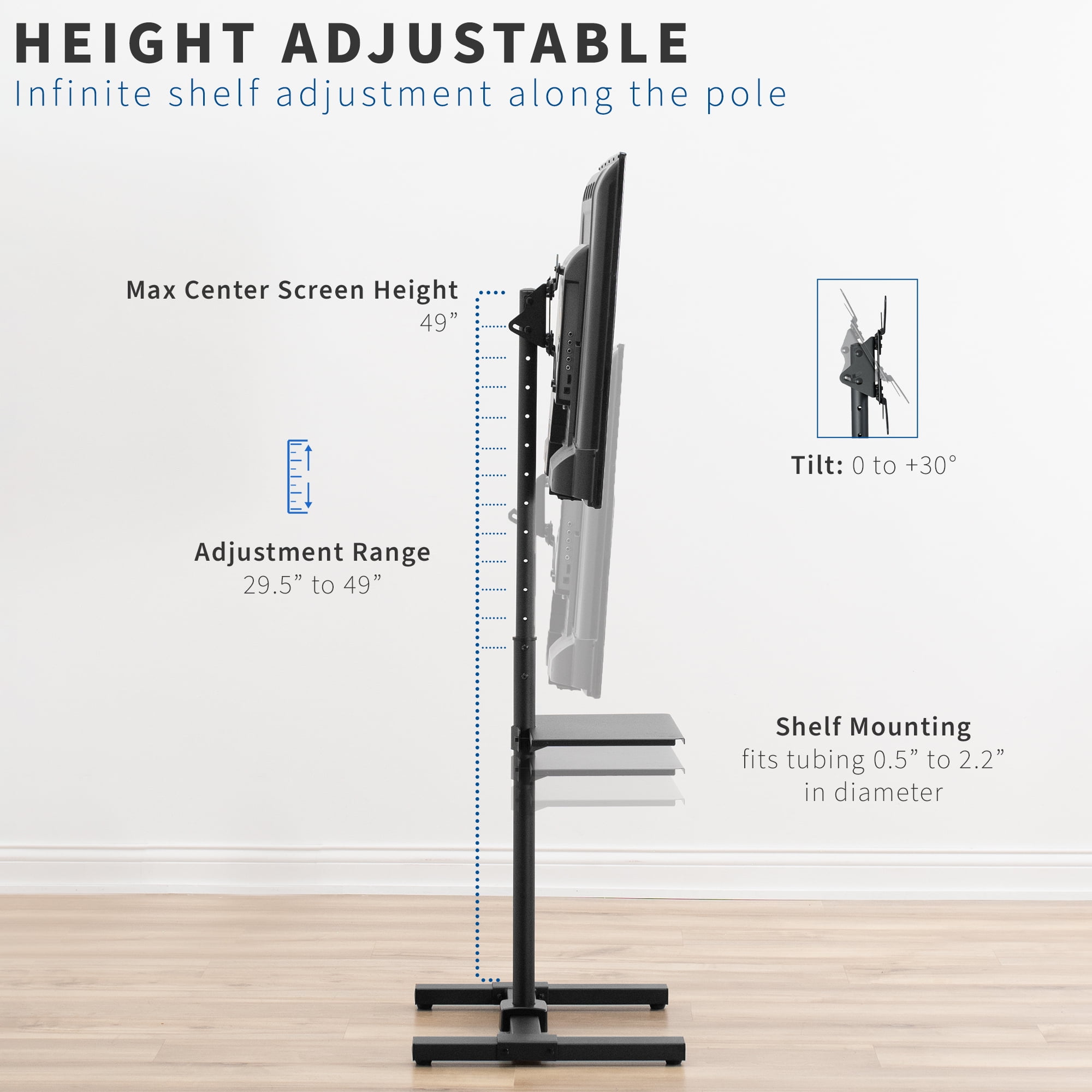 VIVO TV Display 13" to 50" Height Adjustable Floor Stand with Storage Shelf