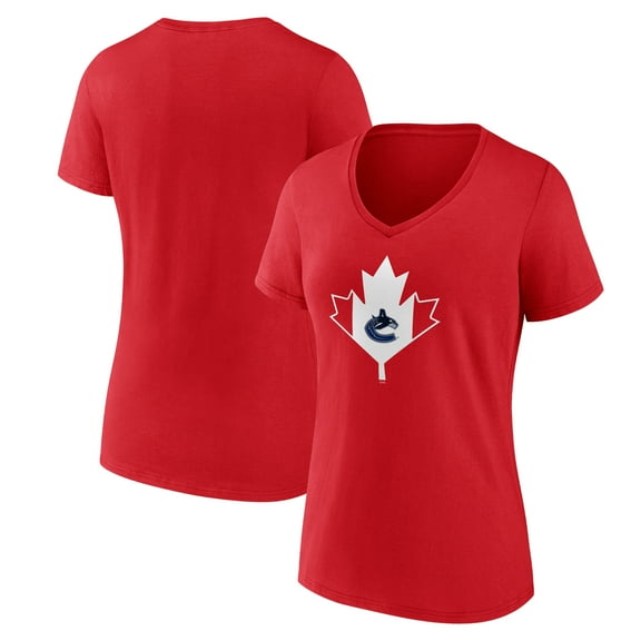 Women's Red Vancouver Canucks Canada Day V-Neck T-Shirt