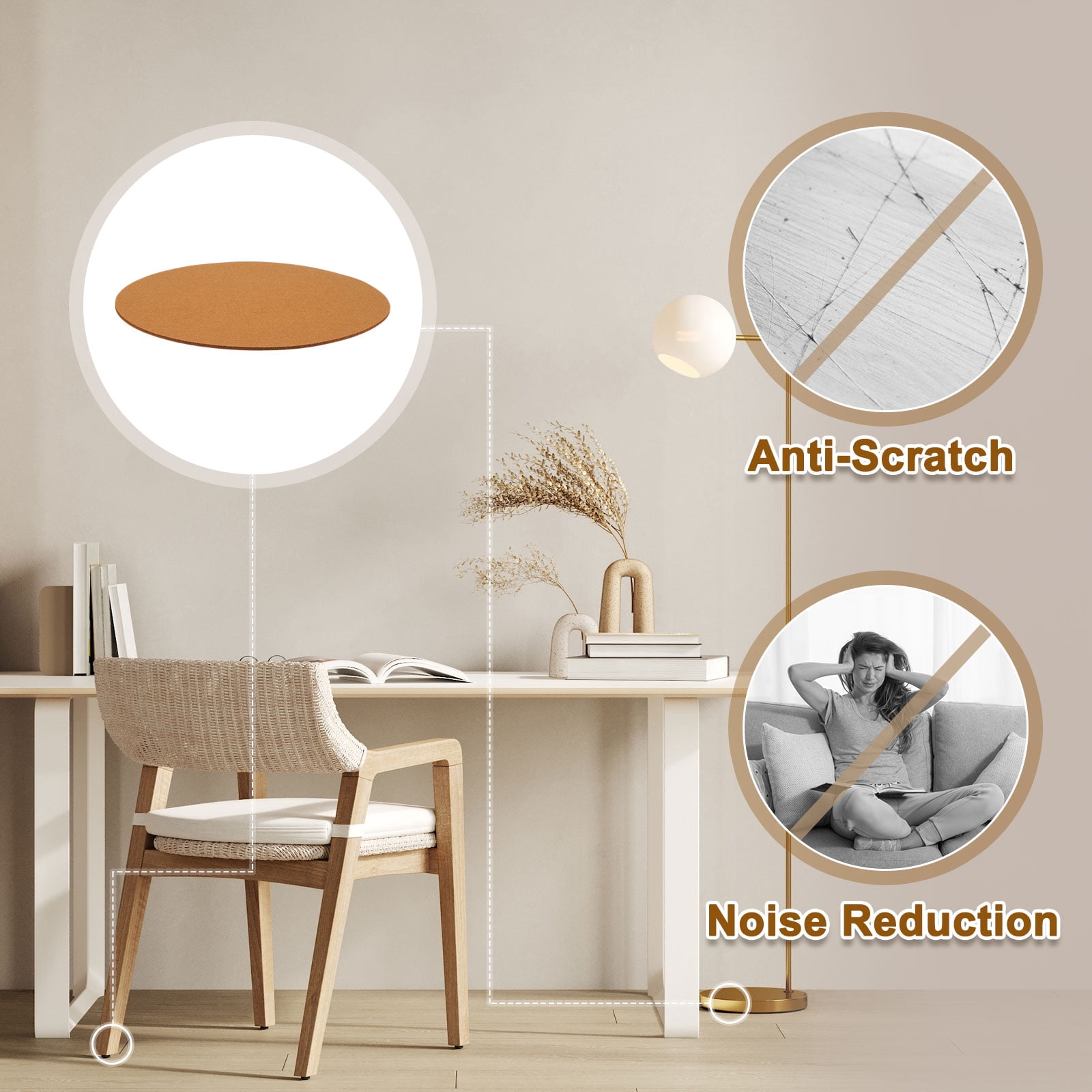 Round Felt Furniture Pads, 5Pack 10.2" Dia x 0.12" Thick Adhesive Backed Felt Non-slip Anti-scratch Felt Pads Chair Leg Protectors for Protecting Hardwood Floor, Light Brown