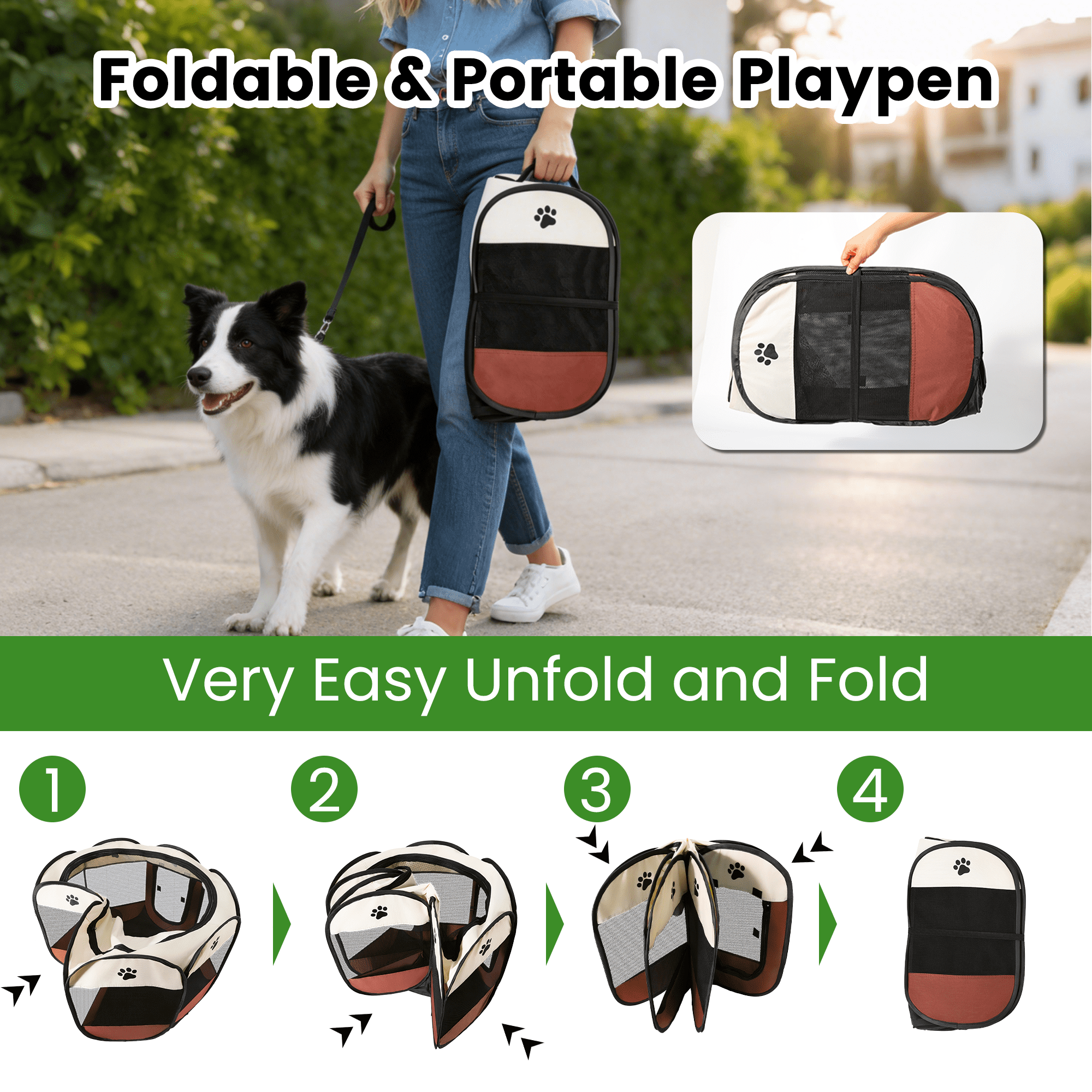Portable Pet Playpen, Dog/Cat Playpen Foldable Pet Exercise Pen Tents Dog Kennel House Playground for Indoor Outdoor Travel Camping Use