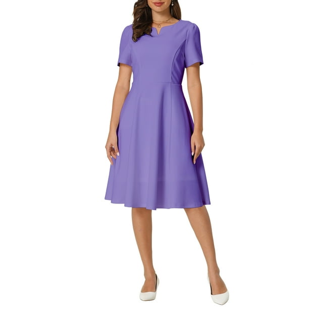 Vestidos de oficina para mujeres INSPIRE CHIC, vestido de trabajo de línea A con cuello partido y mangas cortas, azul púrpura S