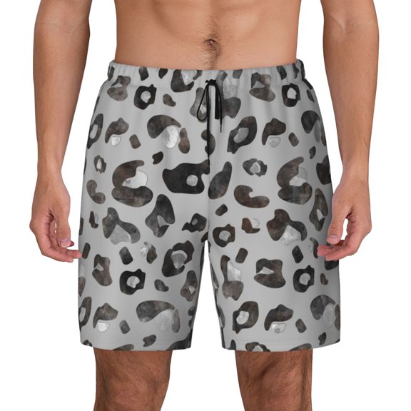 Kdxio Wild Animal Leopard Print Men'S Swim Trunks With Compression Liner 7 Inch Inseam Quick Dry Swim Shorts