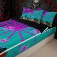 thumbnail image 3 of Erosebridal Neon Spider Web City Zipper Queen Comforter Set with Fitted Sheet and 2 Pillowcases for Boys Girl, Teal Purple Halloween Cartoon Town Zipper Bedding Set, Black Reversible, 4pcs, 3 of 7
