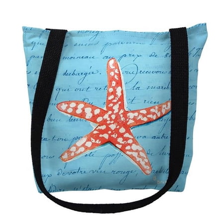 Betsydrake TY091BG 18 x 18 in. Coral Starfish Blue Script Tote Bag - Large