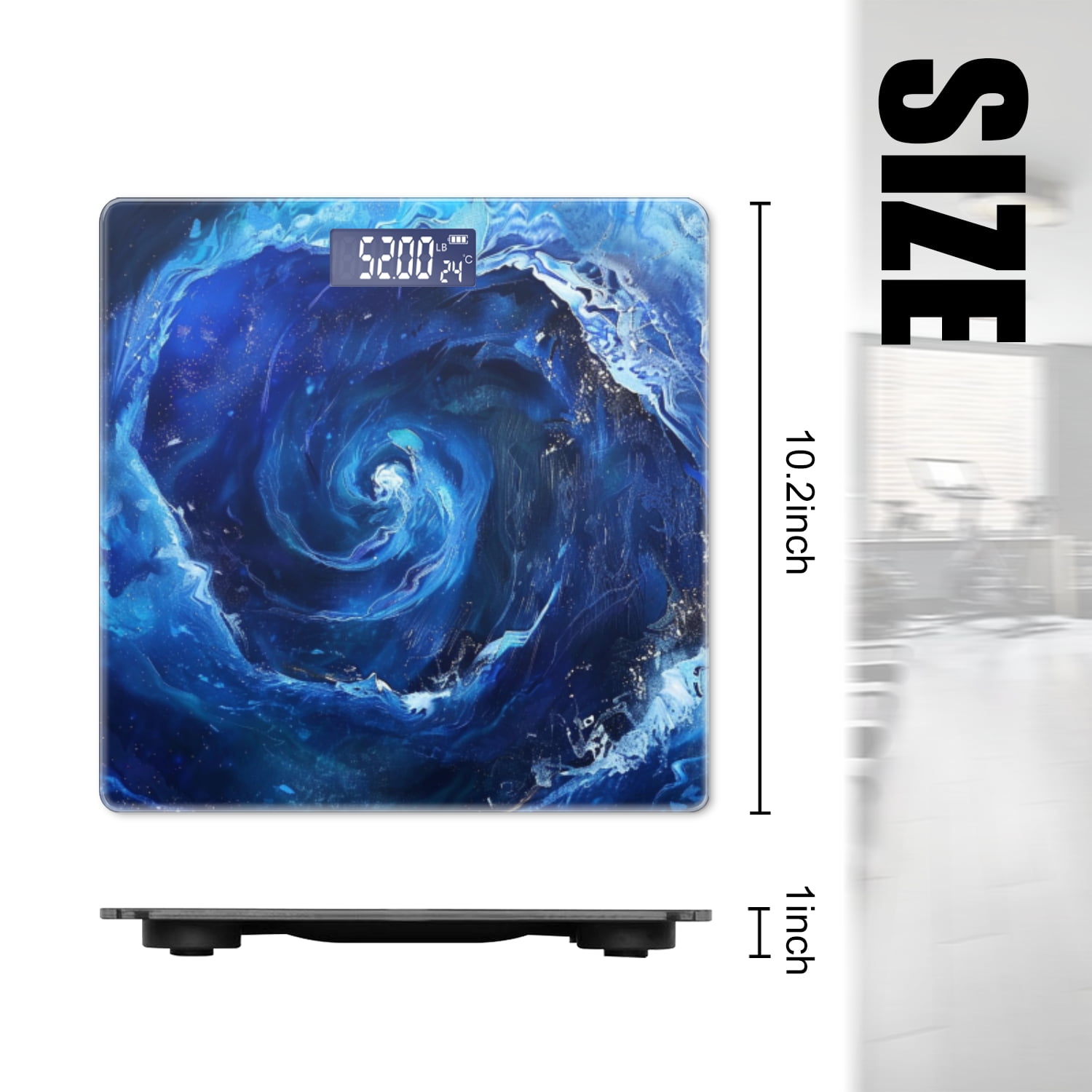 High Precision Body Weight Scale Smart Bathroom Scales with Large LCD Display(400lbs),Decorative for Bedroom-Abstract Blue Rose Spiral Vortex Swirling In The Ocean
