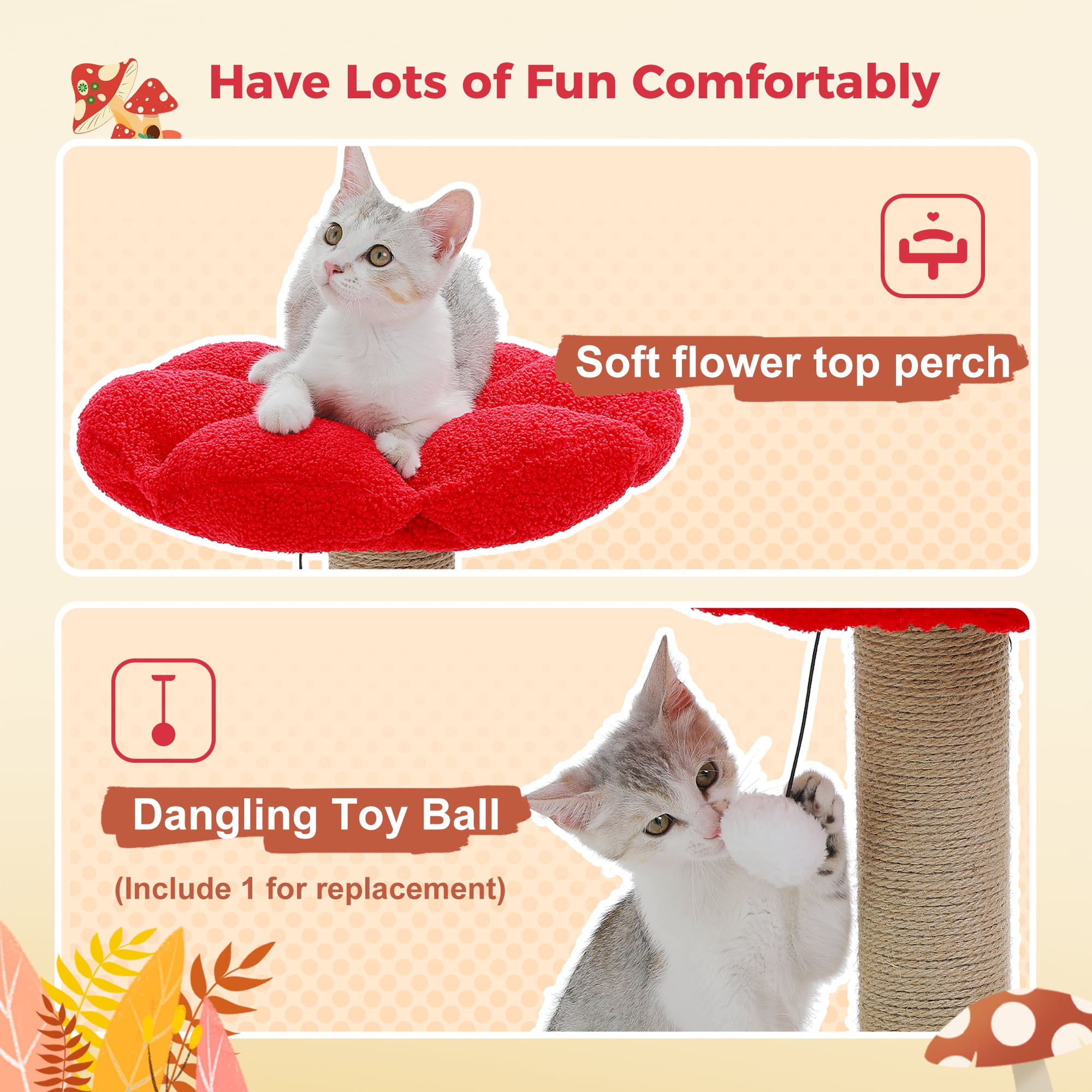 PEQULTI 19.7" Flower Cat Scratch Post, Cat Tree Tower with Removable Perch for Kittens and Small Cats, Brown