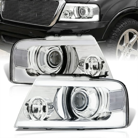 AJP Distributors Chrome Housing LED DRL Projector Head Lights Driving Bumper Signal Lamps Assembly Pair Set Compatible/Replacement For Ford F150 Lincoln Mark LT 2004 2005 2006 2007 2008 04 05 06 07 08