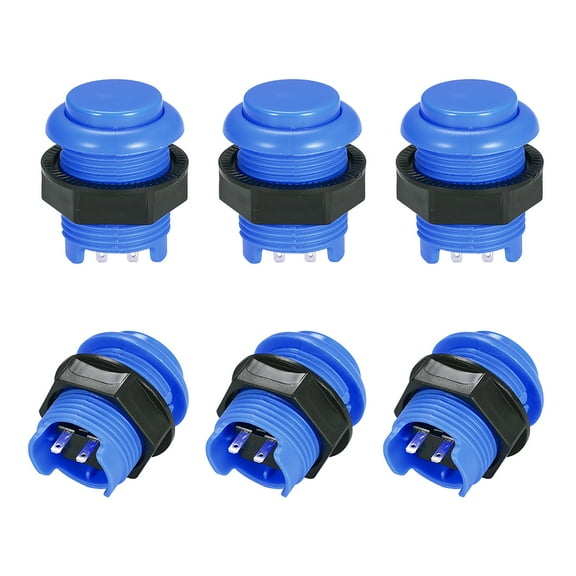 M28 Mounting Hole Momentary Game Push Button Switch Round for Arcade Video Games Blue 6pcs