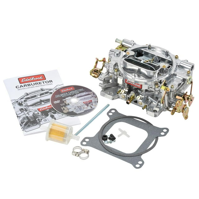 Edelbrock Carburetor 1407 Performer; 4-Barrel; 750 Cubic Feet Per Minute CFM; Square-Flange; Manual Choke; Air Valve Secondaries; Gasoline; Silver
