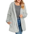 thumbnail image 2 of Warm Fleece Jackets for Women, Fuzzy Hooded Casual Coats Cardigan Sweaters Outerwear with Pockets Light Gray M, 2 of 8