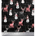 thumbnail image 1 of Soimoi Black Japan Crepe Satin Fabric Baubles,Reindeer & Snowman Cartoon Fabric Prints By Yard 42 Inch Wide, 1 of 3