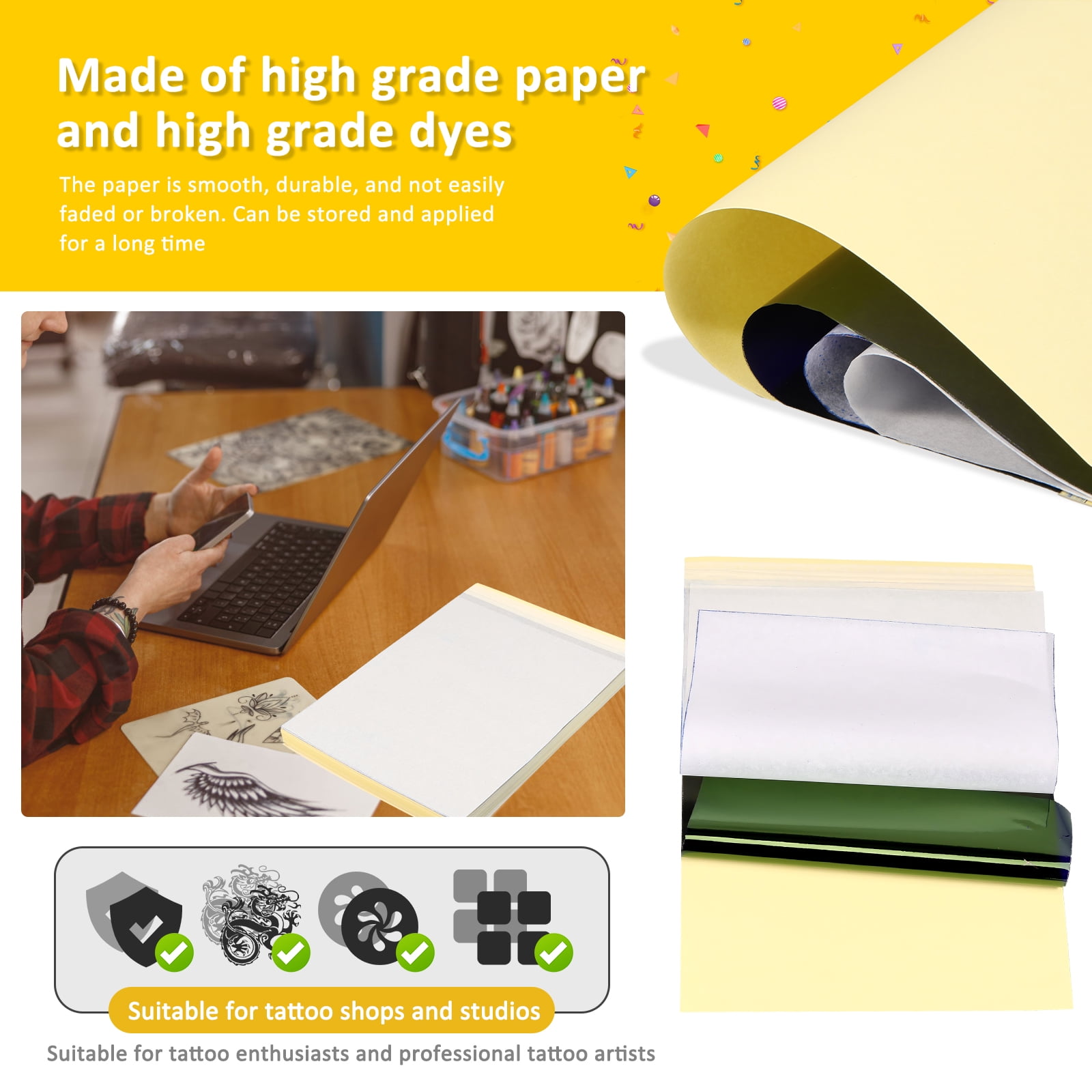 Toorise 100 Sheets Tattoo Transfer Paper A4 Size Tattoo Stencil Paper 4 Layers Thermal Stencil Paper DIY Tattoo Tracing Paper for Commercial and Personal Use