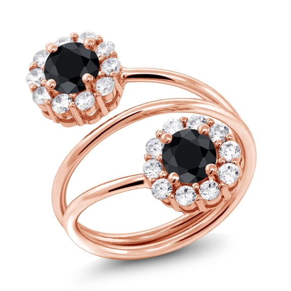 Gem Stone King 1.98 Ct Round Black Sapphire 18K Rose Gold Plated Silver Ring (Size 6)